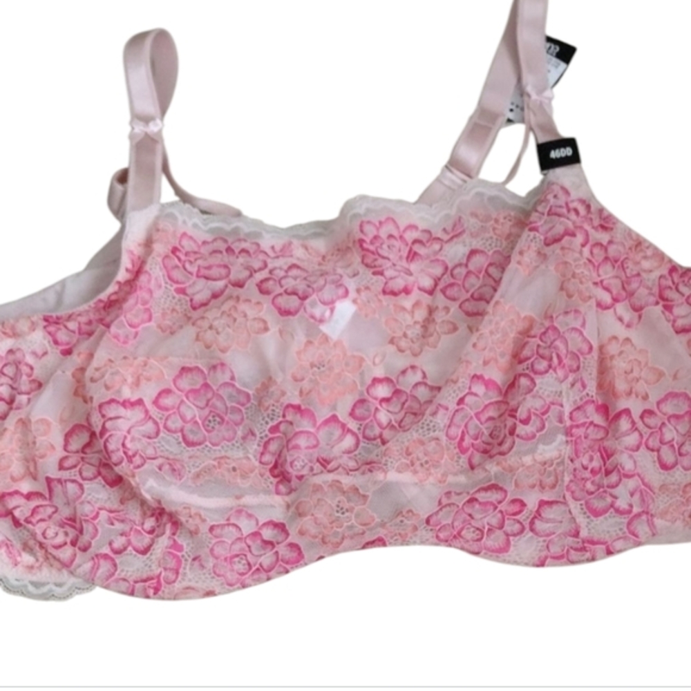 Torrid Pink Floral Lace & Ribbon Bandeau Balconette Bra 46DD NWT